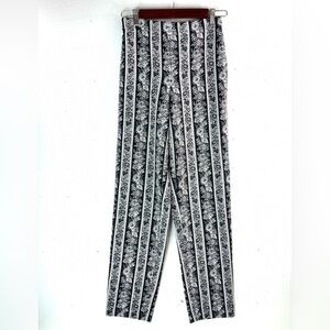 Club Monaco XS Floral Striped High Rise Black and White Trousers Pocketed Pants